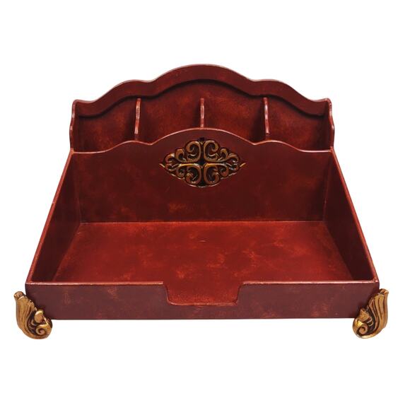 Vintage Mid Century Modern Footed Wooden Mail Letter Desk Organizer Ornate NICE! - Picture 1 of 14